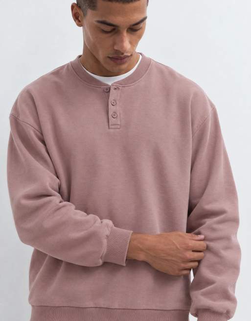 ASOS DESIGN essentials oversized sweatshirt with henley neck in pink, 7 of 10