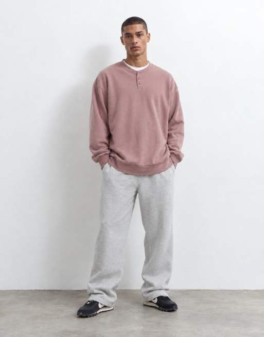 ASOS DESIGN essentials oversized sweatshirt with henley neck in pink, 9 of 10
