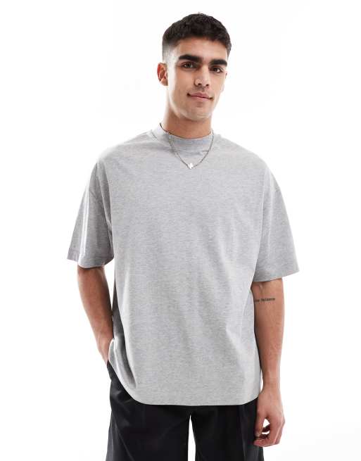 ASOS DESIGN - Essentials - Oversized T-shirt med høj hals i gråmelere