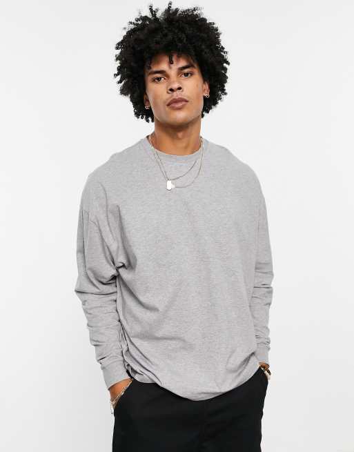 ASOS DESIGN - Essentials - Oversized T-shirt met lange mouwen in gemêleerd grijs