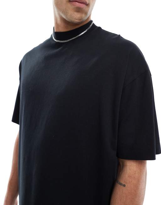 ASOS DESIGN Essentials oversized t-shirt with high neck in black, 3 of 4