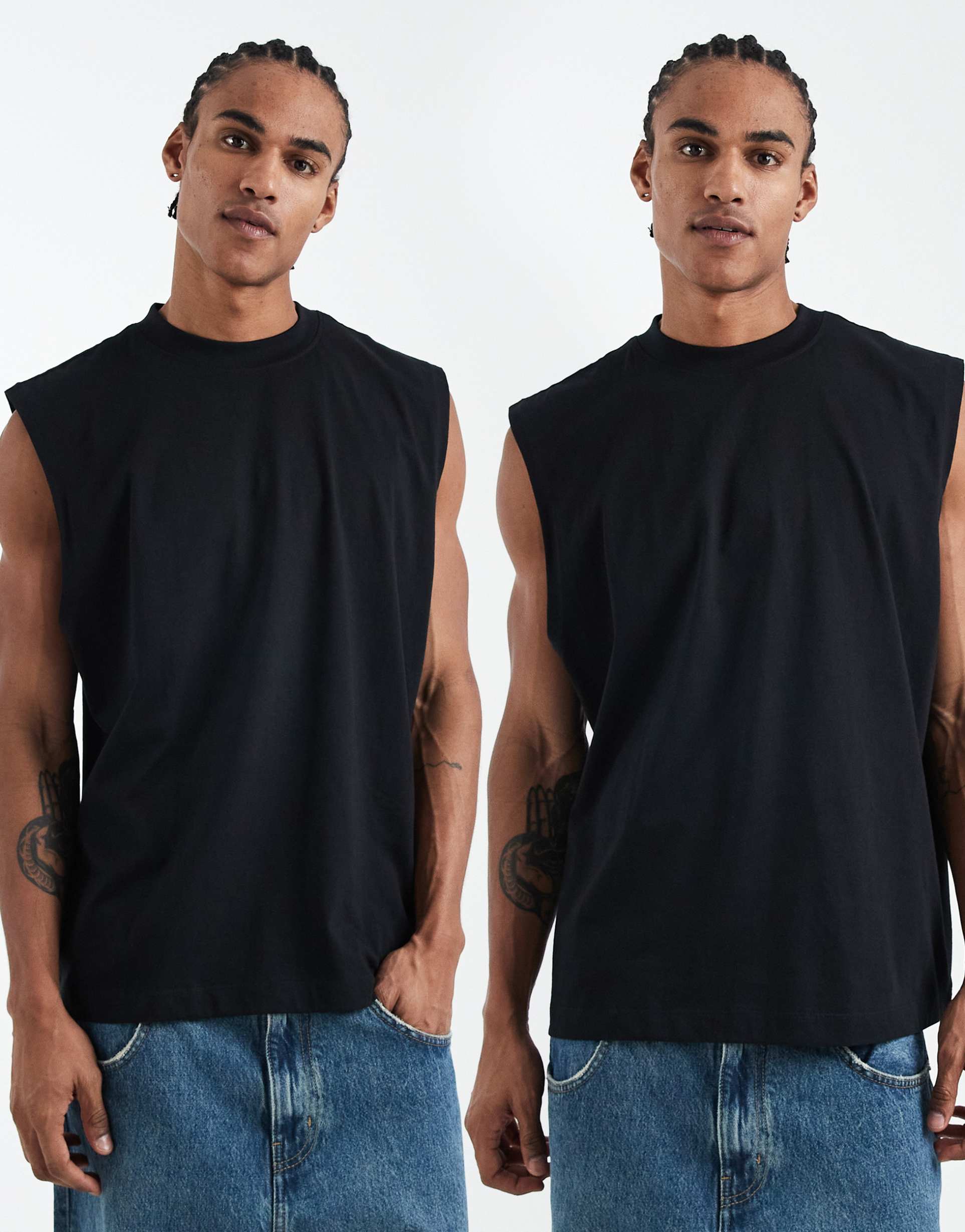 ASOS Design Essentials oversized tank tops 2 pack in black