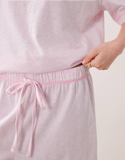 ASOS DESIGN Essentials oversized tee and shorts pyjama set in dusty pink with contrast overlock stitch, 4 of 4