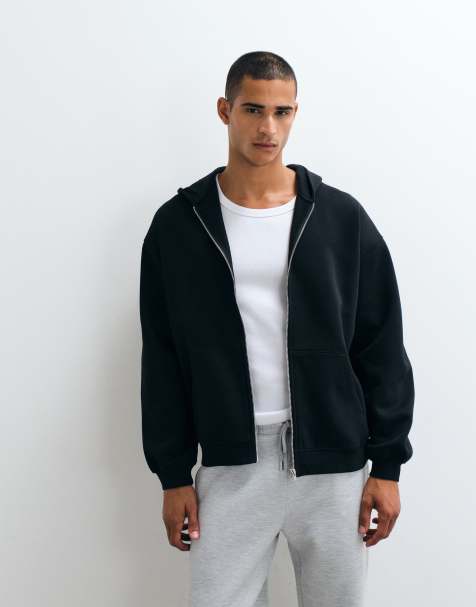 ASOS DESIGN essentials oversized zip through hoodie in black - view 1