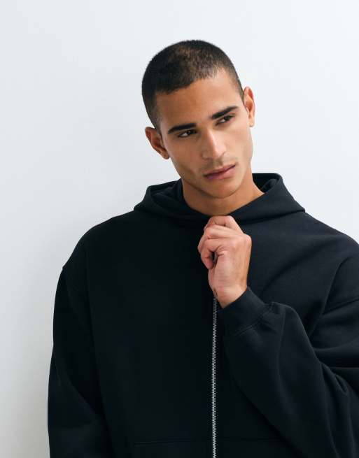 ASOS DESIGN essentials oversized zip through hoodie in black, 2 of 5
