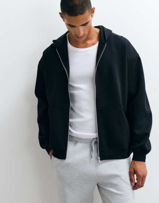 ASOS DESIGN essentials oversized zip through hoodie in black, 4 of 5