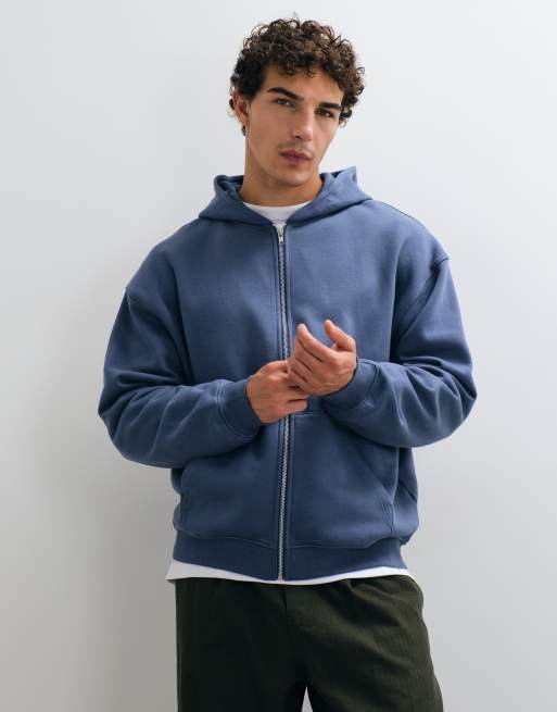 ASOS DESIGN essentials oversized zip through hoodie in blue, 1 of 5