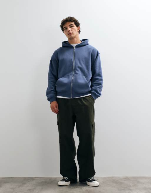 ASOS DESIGN essentials oversized zip through hoodie in blue, 4 of 5