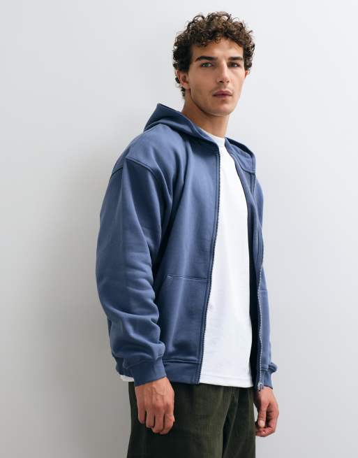 ASOS DESIGN essentials oversized zip through hoodie in blue, 5 of 5