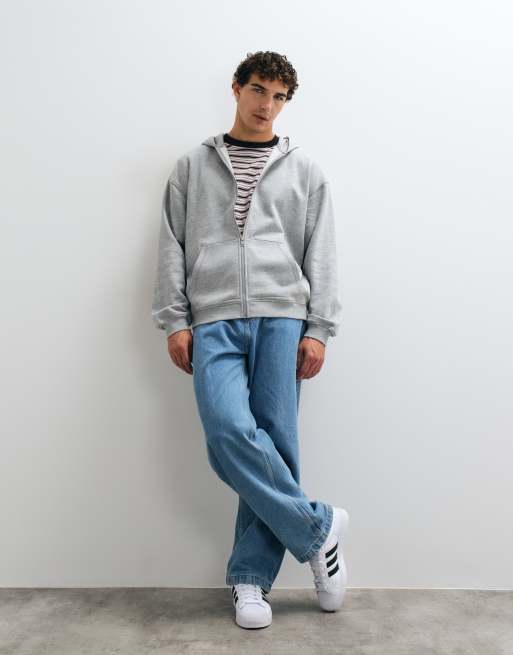 ASOS DESIGN essentials oversized zip through hoodie in grey marl, 5 of 5