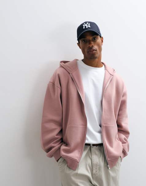 ASOS DESIGN essentials oversized zip through hoodie in pink - view 1