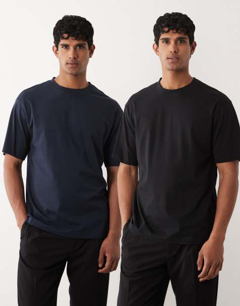 ASOS DESIGN - Essentials - Pakke med 2 afslappede T-shirts i sort og marineblå - view 1