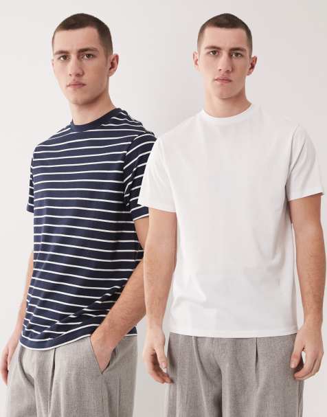 ASOS DESIGN - Essentials - Pakke med 2 marineblå T-shirts med rund hals og hvide striber - view 1