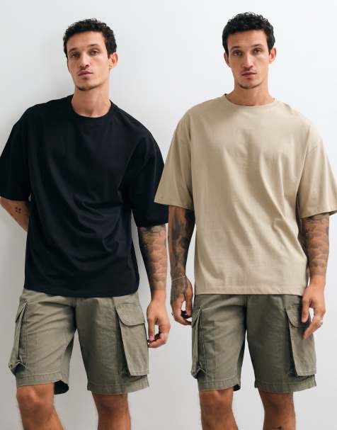 ASOS DESIGN Essentials pakke med 2 oversized T-shirt i sort og beige - view 1