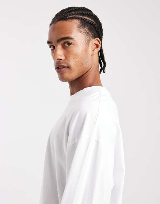 ASOS DESIGN - Essentials - Pakke med 2 oversized T-shirts med lange ærmer i hvid/marineblå , 4 af 5