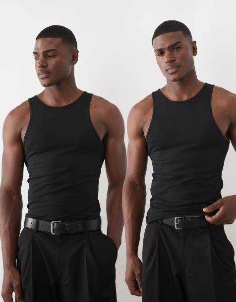 ASOS DESIGN - Essentials - Pakke med 2 sorte tætsiddende undertrøjer - view 1