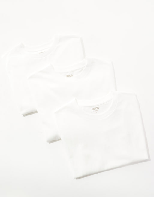 ASOS DESIGN - Essentials - Pakke med 3 hvide T-shirts med rund hals