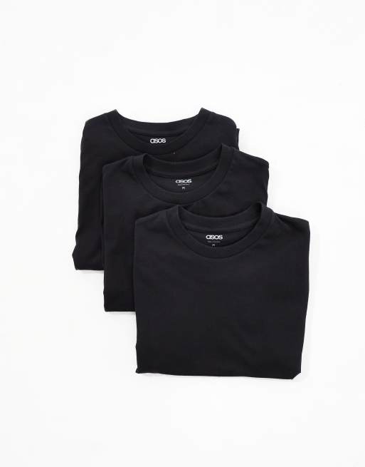 ASOS DESIGN - Essentials - Pakke med 3 sorte T-shirts med rund hals