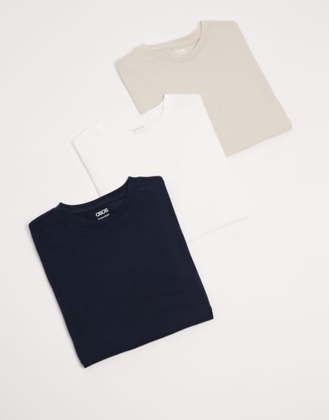 ASOS DESIGN - Essentials - Pakke med 3 T-shirts i hvid/marineblå/beige - view 1