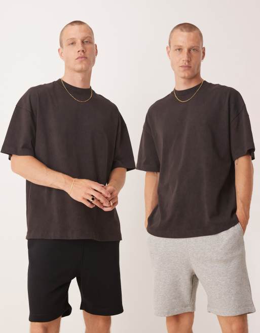 ASOS DESIGN - Essentials - Pakke med sorte og gråmelerede og mellemlange slim fit-shorts