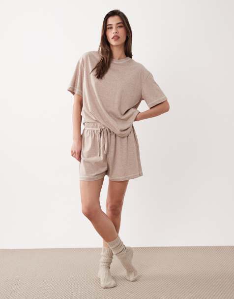 ASOS DESIGN - Essentials - Pijama marrón jaspeado básico de camiseta extragrande y pantalones cortos - view 1
