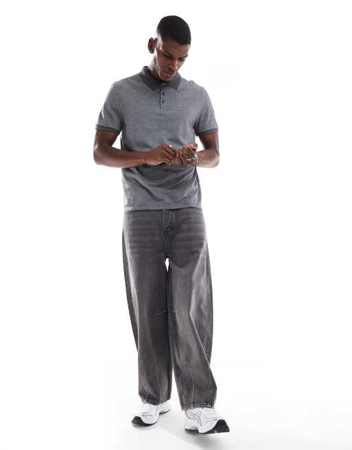 ASOS DESIGN essentials pique polo shirt in charcoal marl, 2 of 4