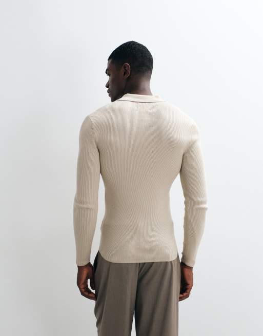ASOS DESIGN - Essentials - Polo attillata in maglia leggera a micro coste color pietra, 5 di 5