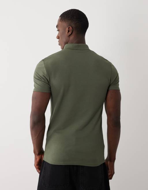 ASOS DESIGN Essentials - polo de corte ajustado en piqué verde oscuro, 3 de 5