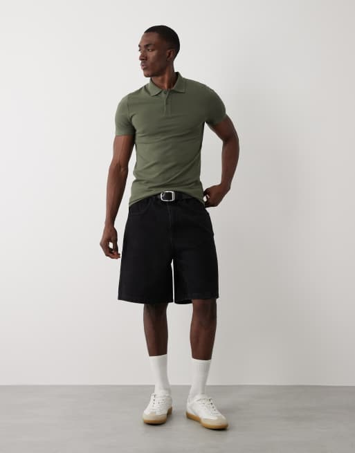 ASOS DESIGN Essentials - polo de corte ajustado en piqué verde oscuro, 4 de 5