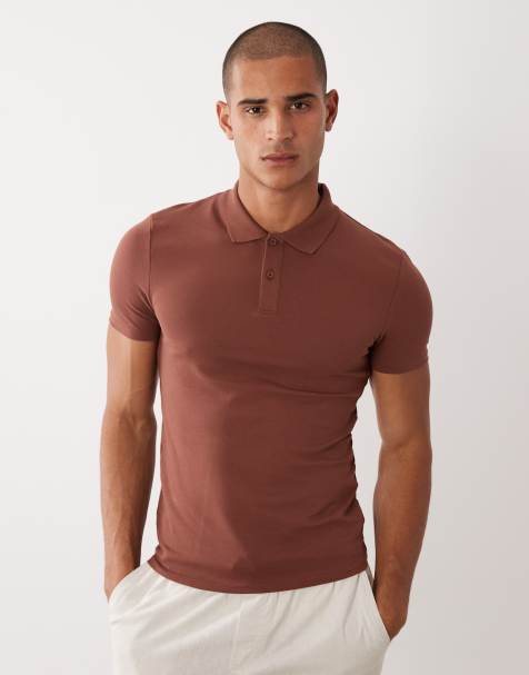 ASOS DESIGN Essentials polo i muscle fit i brun piké - view 1