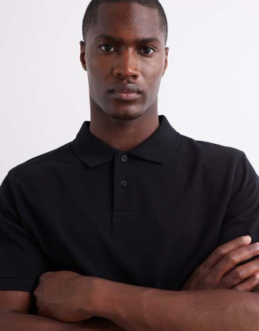 ASOS DESIGN pique polo in black