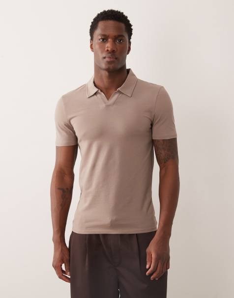 ASOS DESIGN - Essentials - Polo moulant à col cranté - Taupe - view 1