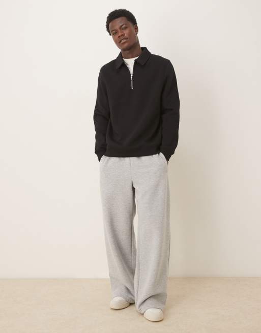 ASOS DESIGN essentials quarter zip collared sweatshirt in black