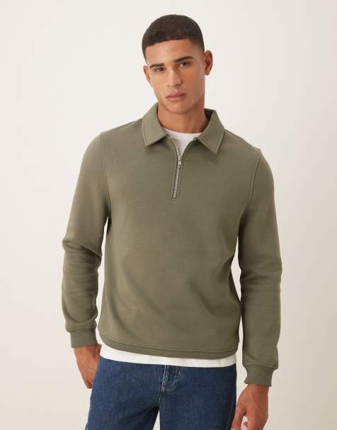 ASOS DESIGN essentials quarter zip collared sweatshirt in green - view 1