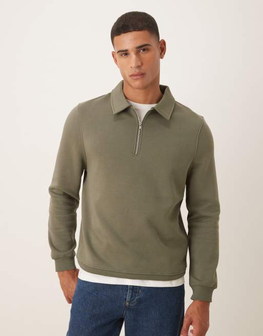 ASOS DESIGN essentials quarter zip collared sweatshirt in green
