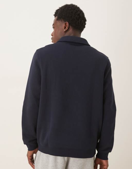 ASOS DESIGN essentials quarter zip collared sweatshirt in navy