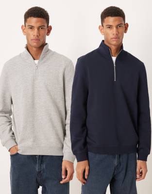 Asos Design Essentials Quarter Zip Sweatshirt 2 Pack In Multi