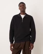 ASOS DESIGN essential quarter zip sweatshirt in black