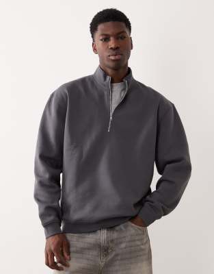 Asos Design Essentials Quarter Zip Sweatshirt In Gray