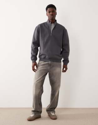 Asos Design Essentials Quarter Zip Sweatshirt In Gray