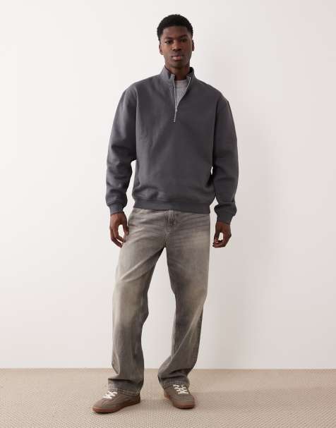 ASOS DESIGN essentials quarter zip sweatshirt in charcoal - view 1