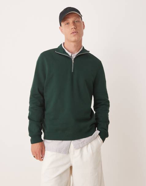 ASOS DESIGN essentials quarter zip sweatshirt in green - view 1