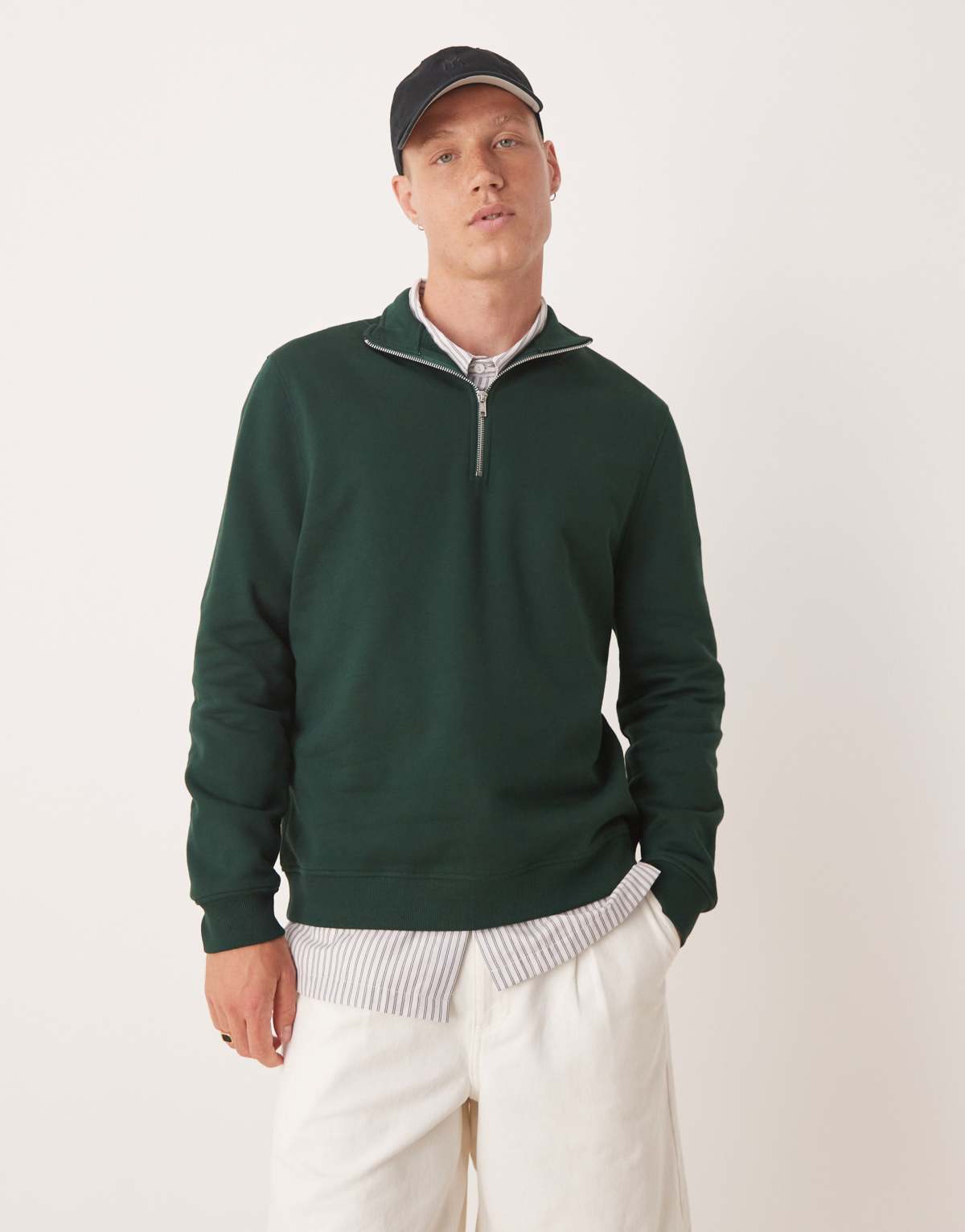 ASOS DESIGN essentials quarter zip sweatshirt in green