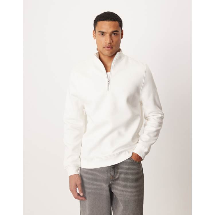 ASOS DESIGN essentials quarter zip sweatshirt in off white | ASOS