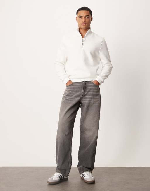 ASOS DESIGN essential quarter zip sweatshirt in off white