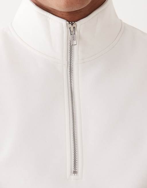 ASOS DESIGN essentials quarter zip sweatshirt in off white, 5 of 5