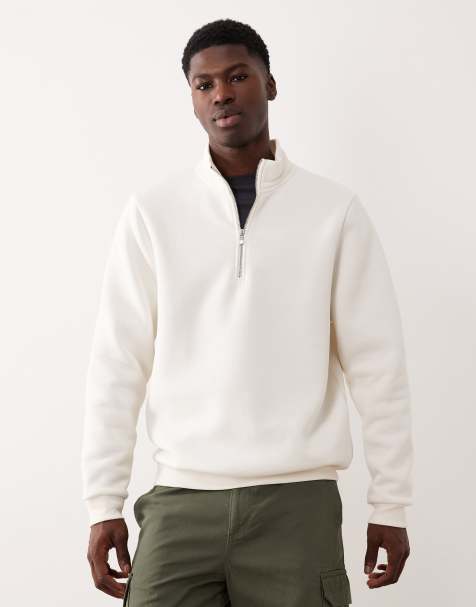 ASOS DESIGN essentials quarter zip sweatshirt in off white - view 1