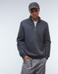[ASOS DESIGN] ASOS DESIGN essentials quarter zip sweatshirt in washed grey M Asphalt