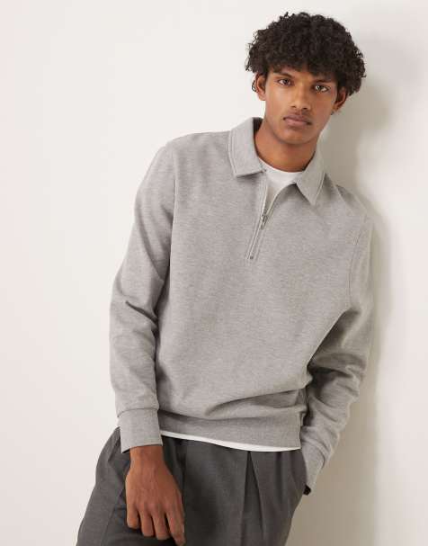 ASOS DESIGN essentials quarter zip sweatshirt with collar in gray heather - view 1