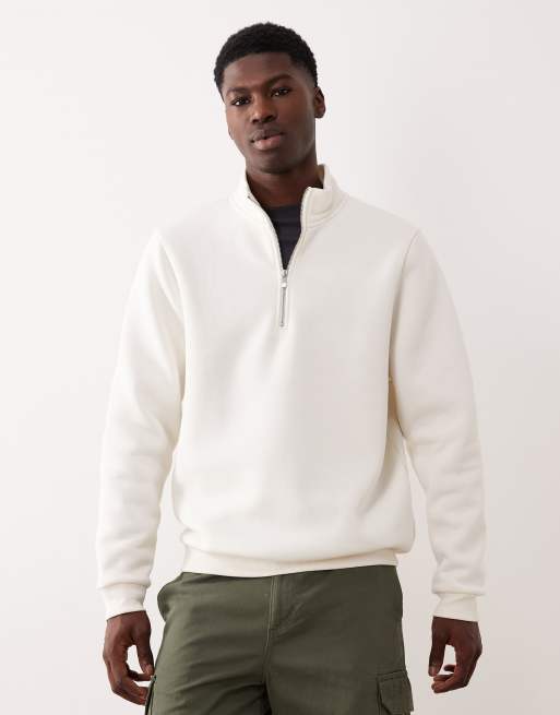 ASOS DESIGN - Essentials - Råhvid sweatshirt med kvart lynlås